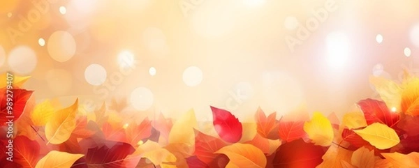 Fototapeta Autumn Leaves Banner Design With Bokeh Background