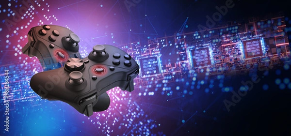 Fototapeta Video game concept. Cyber ​​sports. Blockchain concept for video games. Online games. Token games