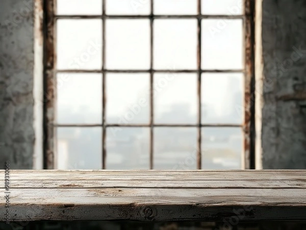 Fototapeta Factory windows covered in rust and dust, overlooking a desolate industrial landscape, Forgotten views, Urban decay