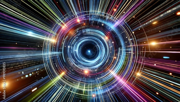 Obraz Abstract Digital Light Tunnel With High-Speed Data Flow Concept