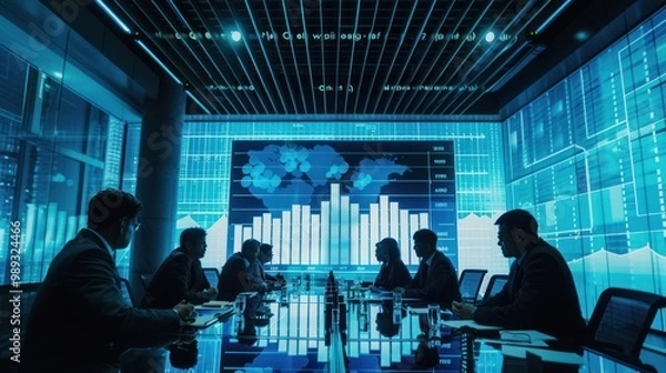 Fototapeta Business Meeting with Data Visualization