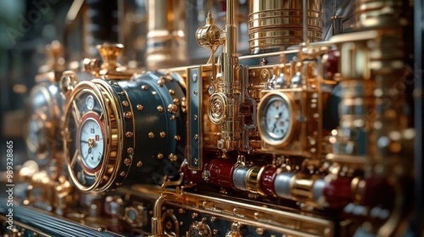 Fototapeta Creative Intricate Steampunk Machinery with Brass Gears and Clockwork Elements.