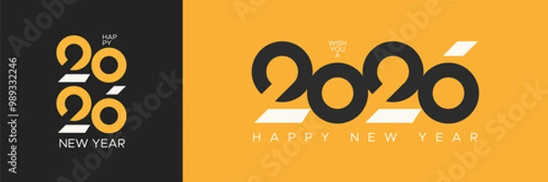 Fototapeta Happy new year 2026 with minimalist logo number. 2026 new year celebration greetings concept