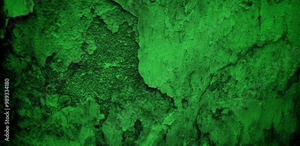 Fototapeta the long wall background is green, blank uncoated canvas or scrim for background long and wide panoramic banner background from rough linen dark green cloth or burlap