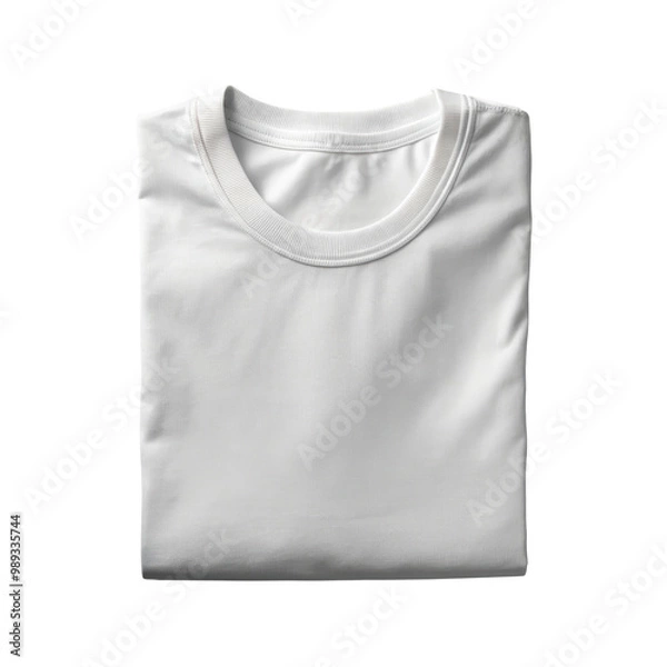 Fototapeta Neatly folded plain white t-shirt, showcasing its simple and minimalist design. Perfect for casual wear or as a clothing mockup. Isolated on transparent background, png.