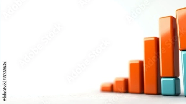 Fototapeta Colorful bar graph showing growth, isolated on white background, representing success in finance or business.