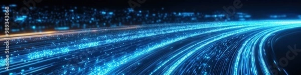 Obraz Bright blue digital data streams flowing on black