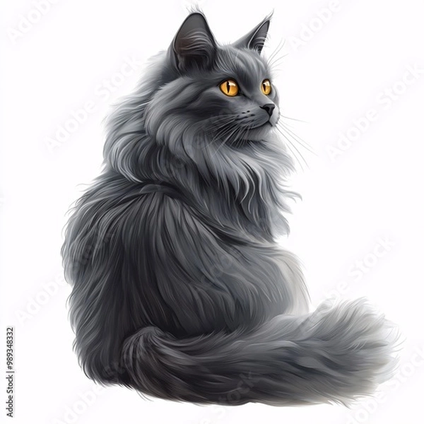 Obraz Illustration of Nebelung Cat on White Background