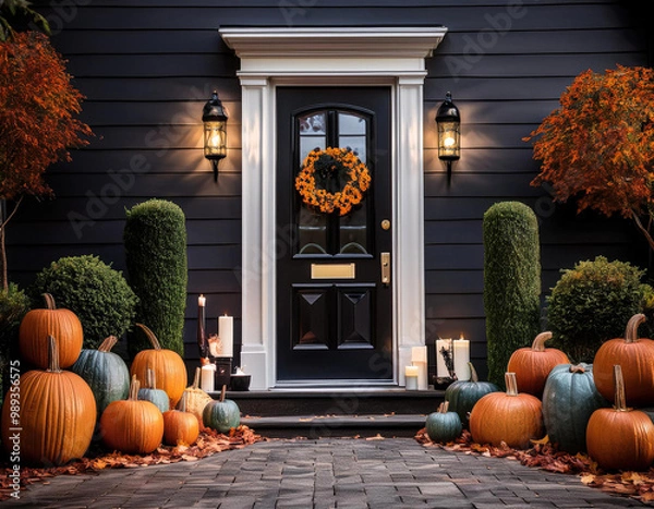 Obraz Fall/Halloween front door with decorations