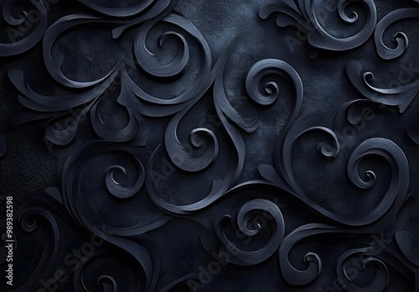 Obraz Dark Black Swirling Floral Pattern Background