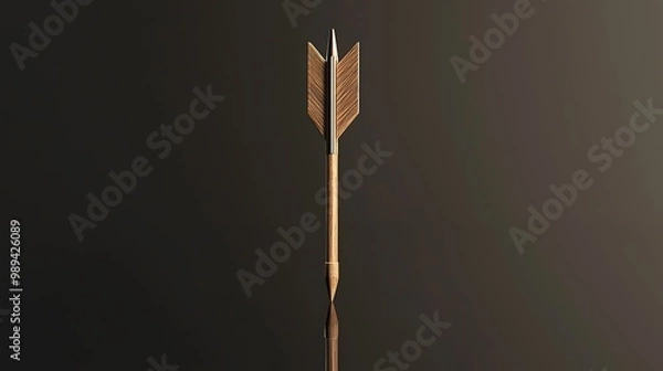 Fototapeta Precision Crafted 3D Wooden and Metal Arrow on Reflective Surface - 3D Rendering