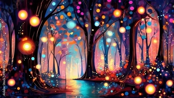 Fototapeta Forest tree with lights