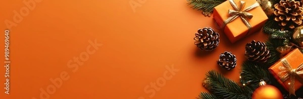 Obraz Orange Christmas Decor Web Banner Background