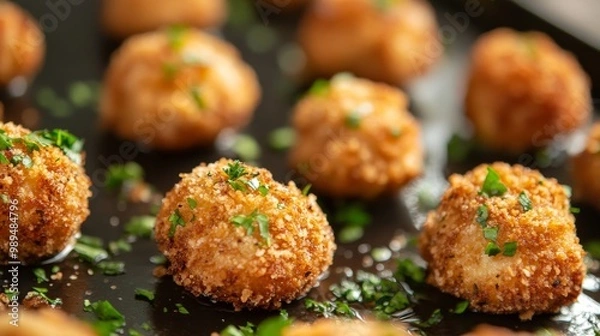 Fototapeta Crispy mushrooms coated in breadcrumbs. You can either bake them or fry them.