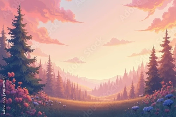 Obraz A Sunlit Forest Meadow at Dawn