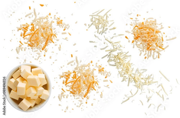 Fototapeta grated cheese and cube collection - ready to use premium PNG cutout isolated image