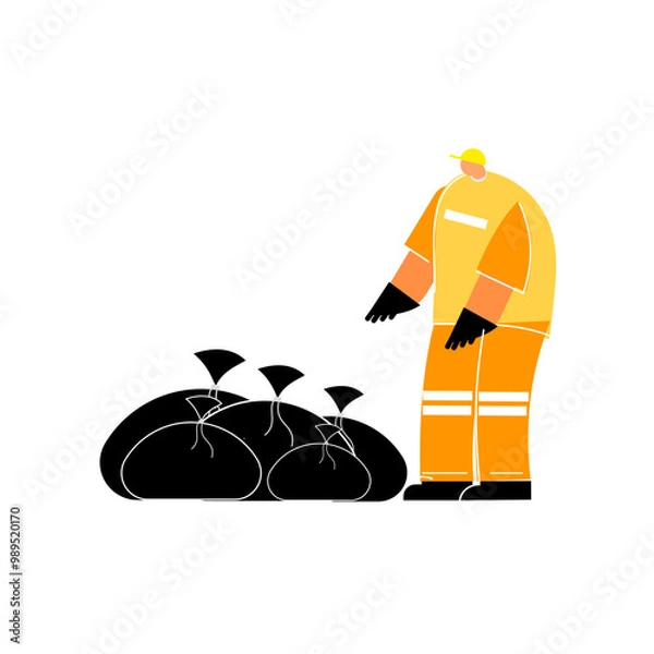 Obraz Wastes collection jobs cartoon character on isolated background.