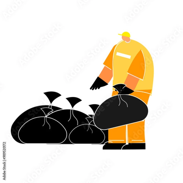 Obraz Wastes collection jobs cartoon character on isolated background.