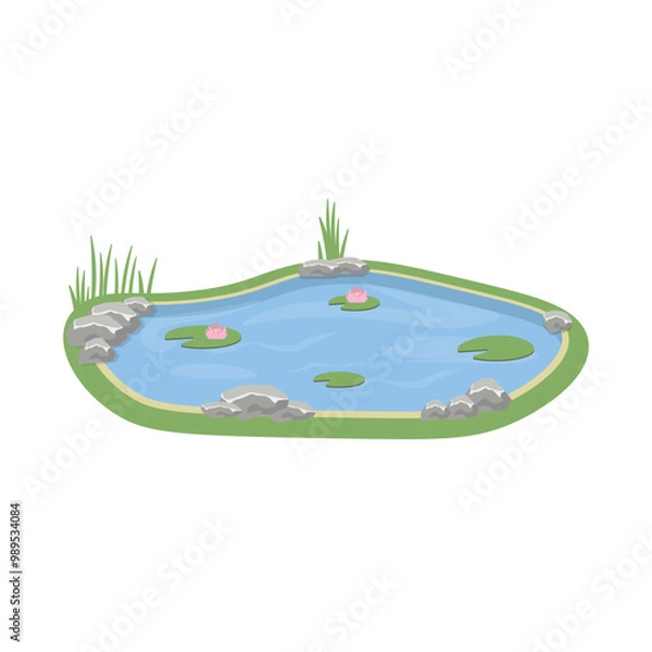 Obraz Small pond with water lily. Vector cartoon illustration