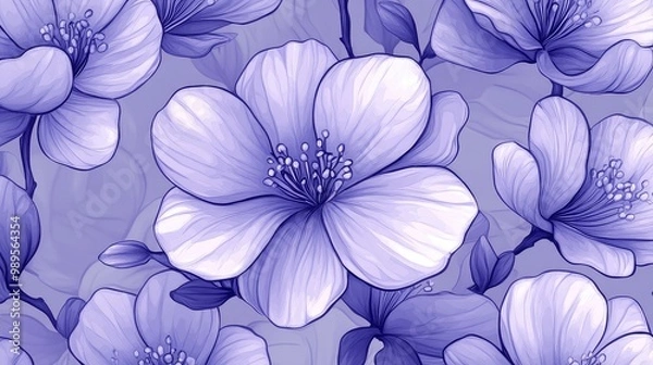 Fototapeta Seamless Purple Flower Print Background for Sketches