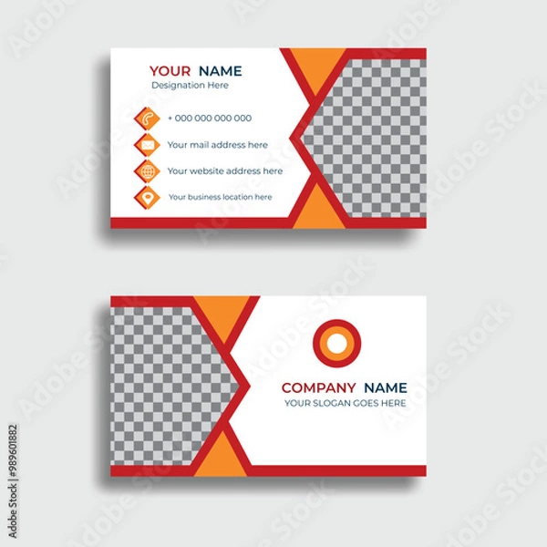 Fototapeta Corporate  business card  template design or elegant   flat business card design templates with white, red , and orange color combination