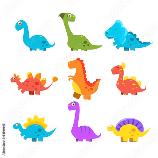 Fototapeta Small Colourful Dinosaur Set. Cute Vector Collection