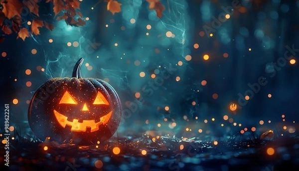 Fototapeta Soft focus Halloween artwork enhanced by ethereal glowing lights for a festive look.