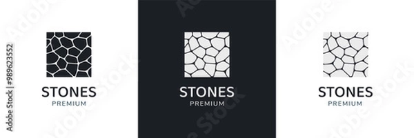 Fototapeta Stones logo template vector illustration. cobblestone logotype concept. Simple square rocks icons isolated. Simple geometric sign for building, interior designs, business cards, company branding.