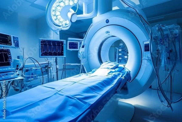 Fototapeta Advanced CT Scan Machine in High-Tech Hospital Room - Generative AI
