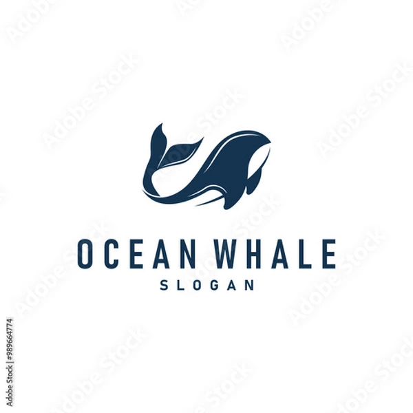 Fototapeta Whale logo design silhouette animal giant fish orca sea concept simple template illustration