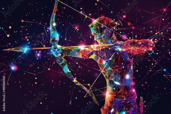 Fototapeta Vibrant sagittarius zodiac representation with abstract geometric patterns. AI