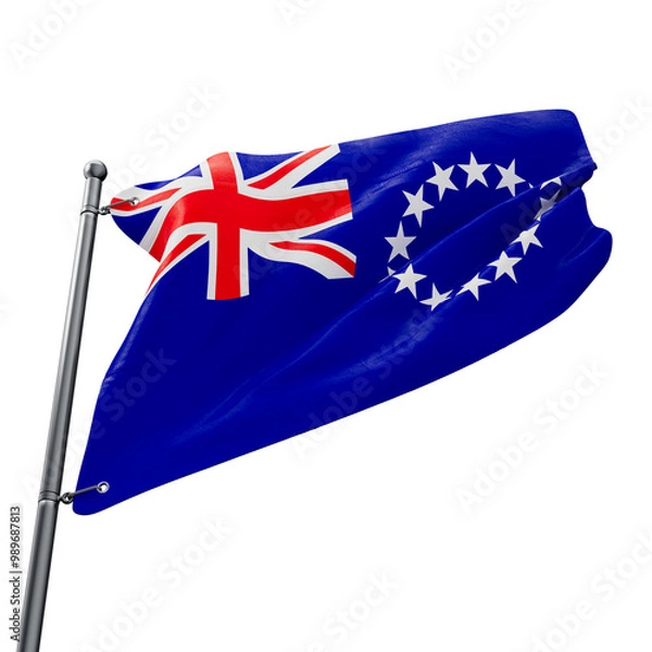 Fototapeta Asset 3D Realistic Flag of Cook Islands with Transparent Background