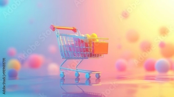Obraz Colorful Shopping Cart on Vibrant Background