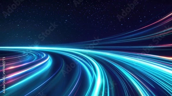 Fototapeta abstract background with blue and green glowing lines, fast concept