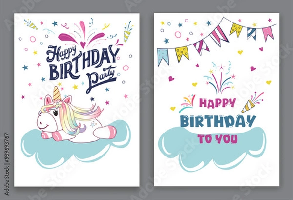 Obraz birthday invitation with unicorns
