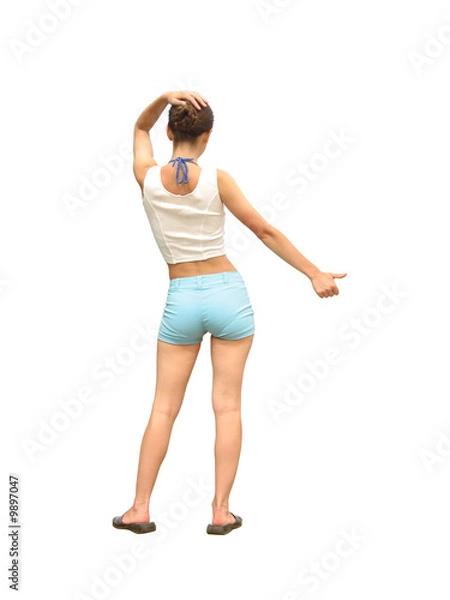 Fototapeta young girl on the white background, hitch