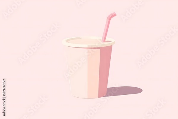 Fototapeta isolated 2D illustration of a cup with a straw, representing a simple drink, using clean lines and muted colors for a modern, sleek design