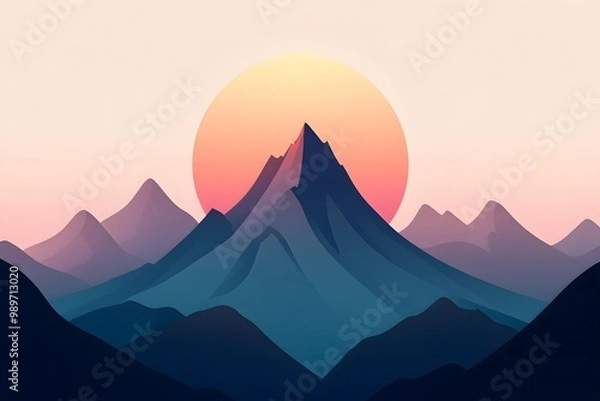 Fototapeta isolated illustration of a mountain peak, with soft gradients and geometric shapes representing adventure or nature