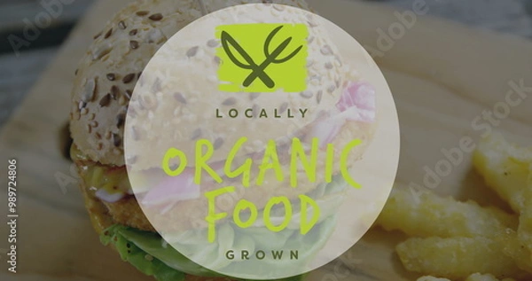 Obraz Locally grown organic food image over close-up of sesame seed burger