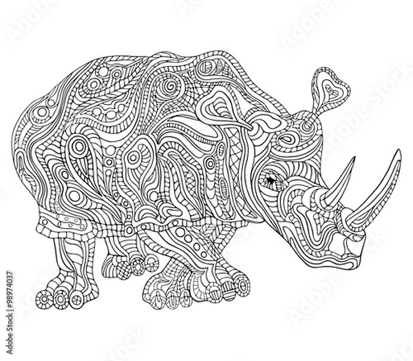 Obraz Ręcznie rysowana ilustracja wektorowa z elementami geometrycznymi i kwiatowymi. Oryginalne ręcznie rysowane nosorożce.