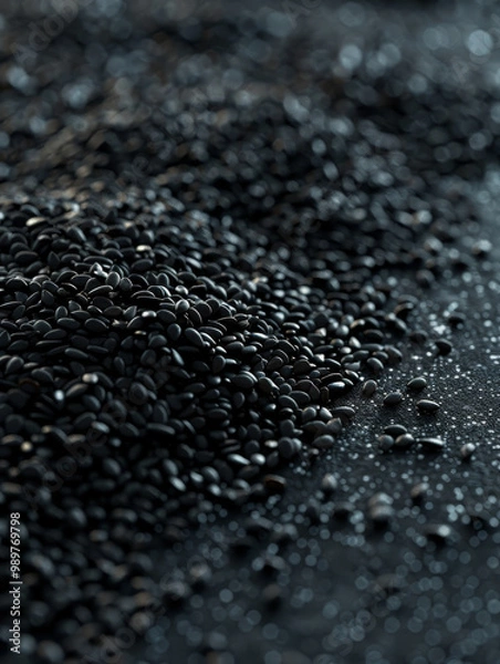 Fototapeta  Black Sesame Seeds on Dark Surface