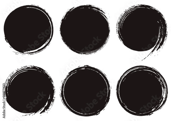 Obraz 手書き筆タッチのサークルフレームセット/黒