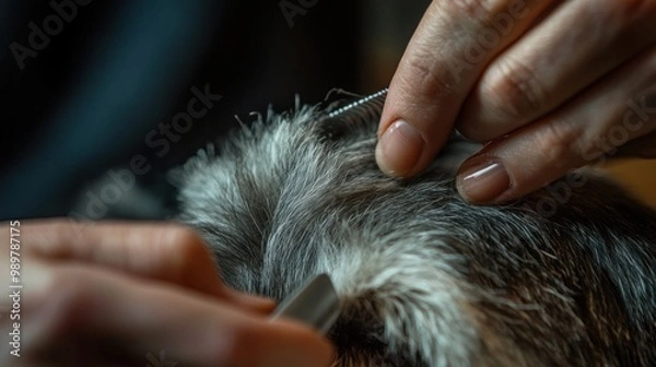 Obraz Grooming a Dog with a Comb