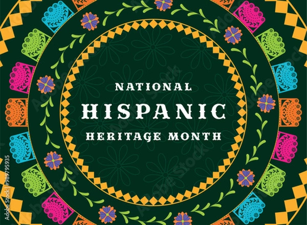 Obraz National Hispanic Heritage Month banner with circular floral design, Vector