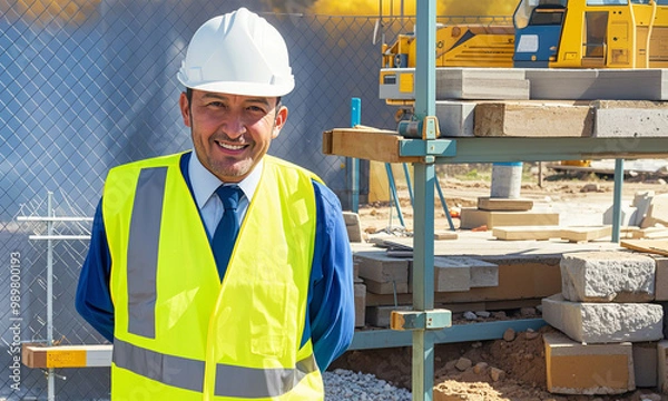 Fototapeta male engineer wearing a hard hat. Real estate and building planner