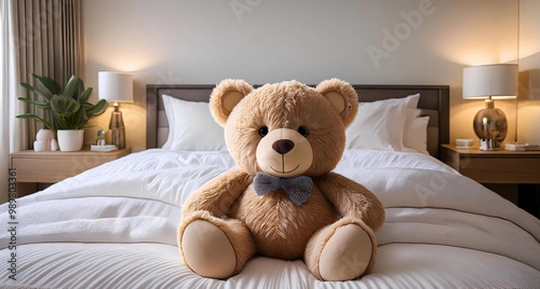 Obraz Teddy bear doll on the bed