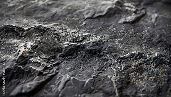Fototapeta Close-up of a textured black stone surface, showcasing intricate details and patterns.