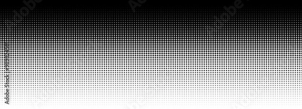 Obraz Dotted halftone gradient texture. Vanishing polka dot background. Repeating dots gradation pattern background. Black fading comic pop art overlay backdrop. Halftone raster effect wallpaper. Vector