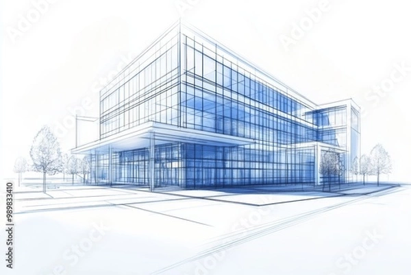 Fototapeta Architectural blueprint of a modern commercial building design showcasing innovative features and functional layout in a contemporary style