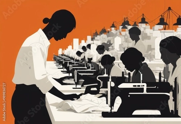 Fototapeta Sweatshop labor modern slavery of people who work in textile manufacturing, Generative AI